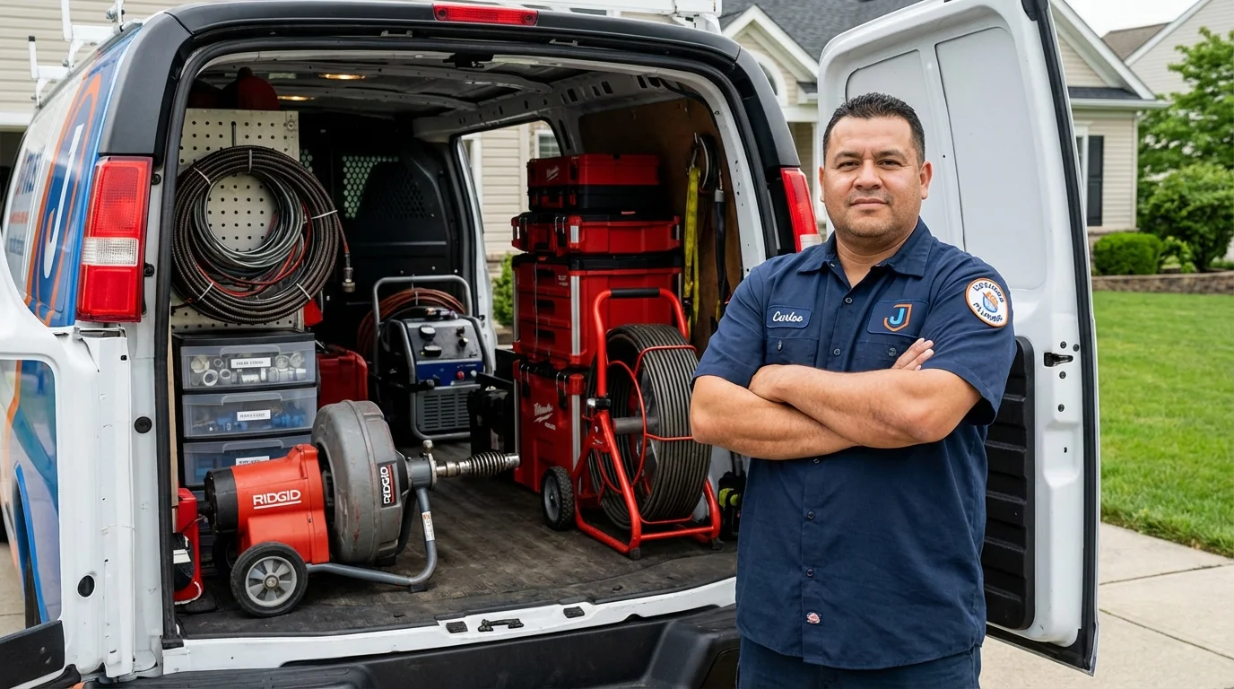 Professional drain cleaning equipment and Johns Plumbing LLC plumber in Linwood