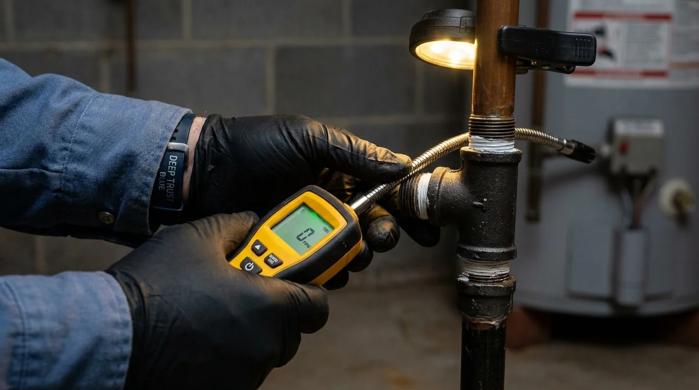 Gas leak detection with electronic sniffer by Johns Plumbing LLC in Linwood