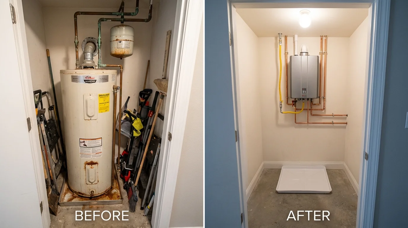 Tank water heater versus wall-mounted tankless unit comparison for Linwood, NJ homeowners