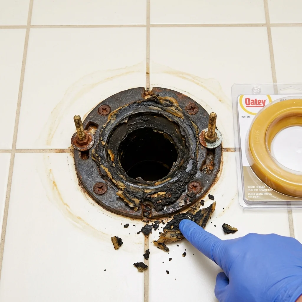 Failed wax ring showing water seepage at the base of a toilet in a Linwood, NJ home