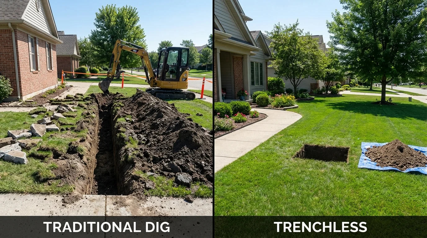 Trenchless sewer repair with minimal yard damage versus traditional excavation in Linwood, NJ